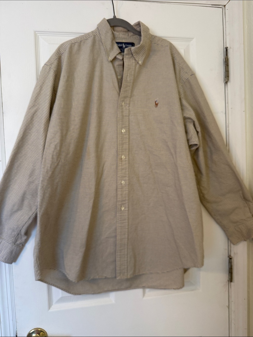 Ralph Lauren Blake XL 100% Oxford Cotton Button Down Shirt Yellow Blue Check